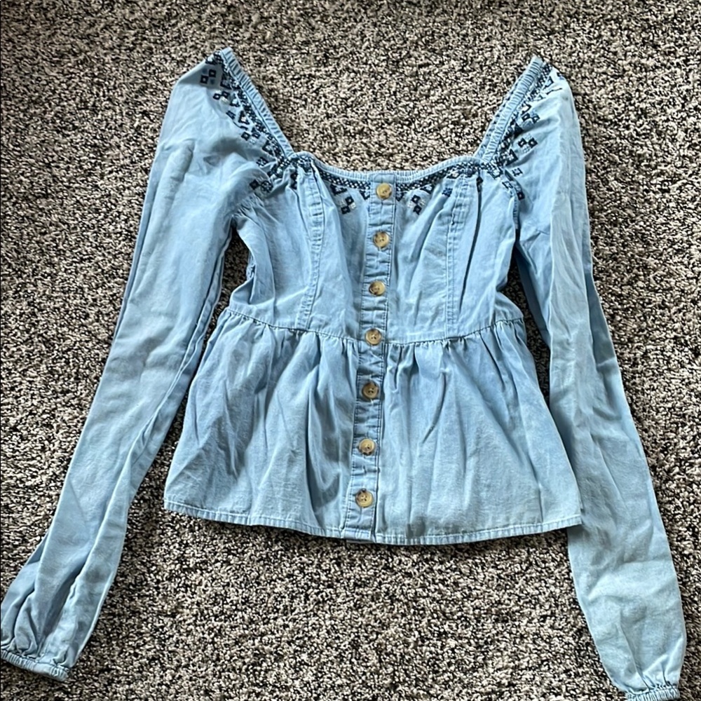 Women's Blue Embroidered Top